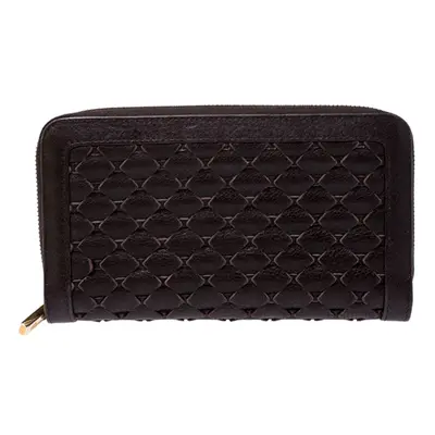 Chopard Brown Woven Leather Zip Around Continental Wallet