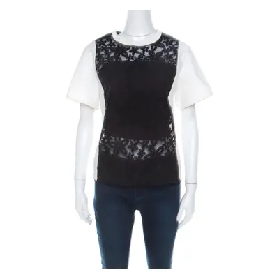 Joseph Black and White Leather Floral Lace Detail Jill Broderie Anglaise Top