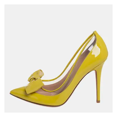 Valentino Yellow Patent Leather And PVC Bow Pointed Toe Pumps Size