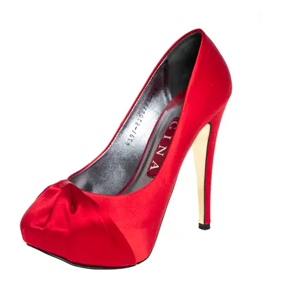 Gina Red Satin Platform Pumps Size 37.5