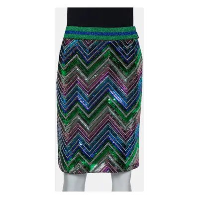 Gucci Multicolor Lurex Knit Chevron Pattern Sequin Embellished Skirt