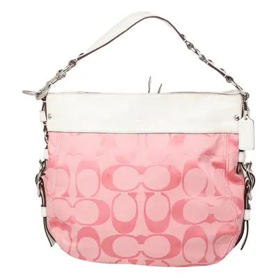 Coach Pink/White Signature Canvas and Leather Hobo