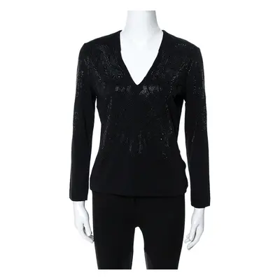 Just Cavalli Black Crystal Embellished Long Sleeve Top