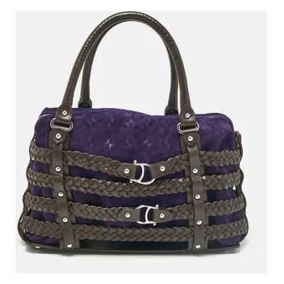 Aigner Dark Brown/Purple Leather and Suede Braided Cage Satchel