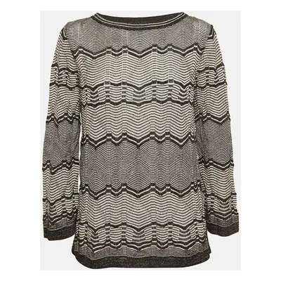 M Missoni Black/White Chevron Lurex Knit Bell Sleeve Sweatshirt