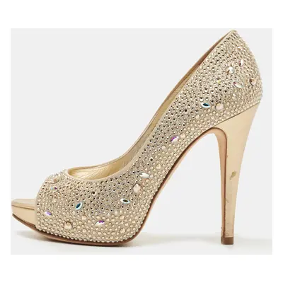 Gina Gold Satin Crystal Embellished Pumps 36.5