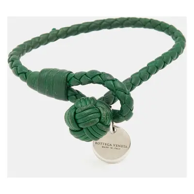 Bottega Veneta Intrecciato Green Leather Single Knot Bracelet