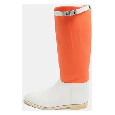 Hermes Neon Orange/White Neoprene and Leather Jumping Boots Size