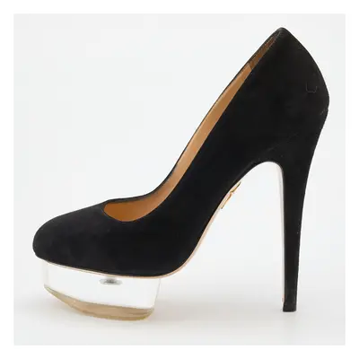 Charlotte Olympia Black Suede Dolly Platform Pumps Size