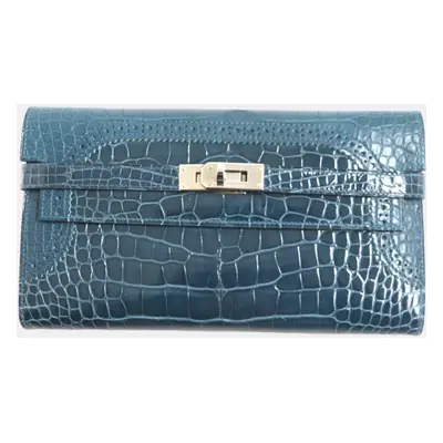 Hermes Kelly Wallet Alligator Crocodile Green Leather