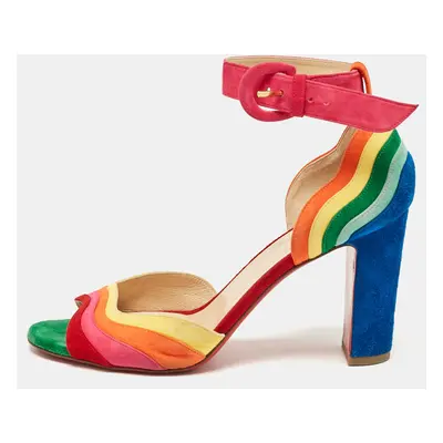 Christian Louboutin Multicolor Suede Rainbow Ankle Strap Sandals Size