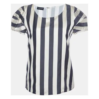 Emporio Armani Cream/Black Striped Silk Blend Top