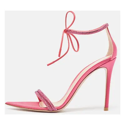 Gianvito Rossi Pink Satin Embellished Montecarlo Sandals Size