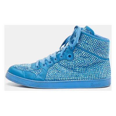 Gucci Blue Satin and Coda Crystals High Top Sneakers Size