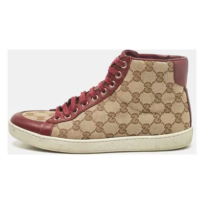 Gucci Brown/Beige GG Canvas and Leather High Top Sneakers Size