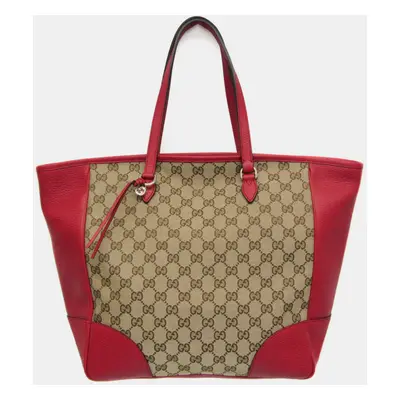 Gucci Red/Beige Leather GG Canvas Medium Bree Tote