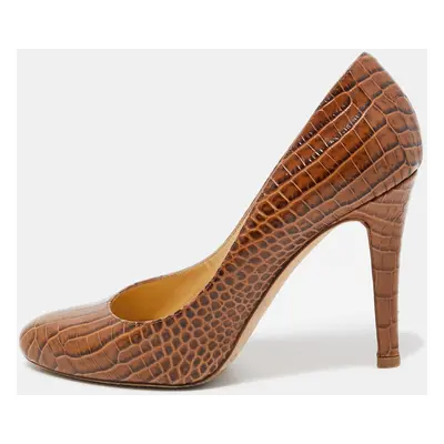 Jimmy Choo Brown Crocodile Leather Round Top Pumps Size