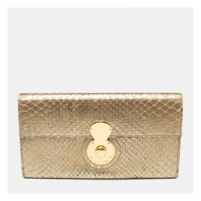 Ralph Lauren Metallic Gold Python Leather Ricky Continental Wallet