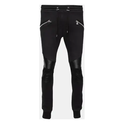 Balmain Black Cotton Rib Paneled Biker Track Pants