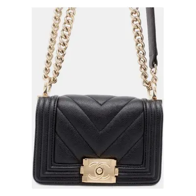 Chanel Black Boy Caviar Skin Chain Shoulder Bag