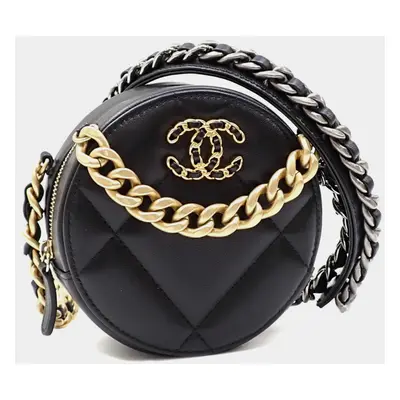 Chanel Black Lambskin Matelasse Disneuf Round Chain Shoulder Bag