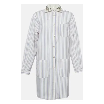 Gucci White Stripe Cotton Detachable Embellished Collar Shirt Dress