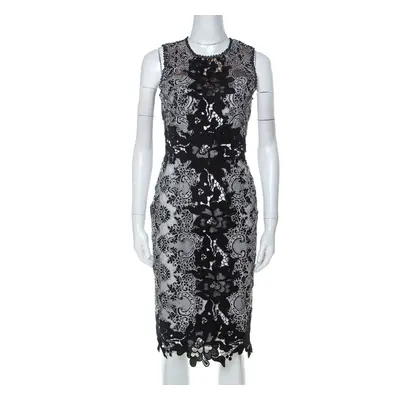 Marchesa Notte Monochrome Floral Lace Sleeveless Pencil Dress