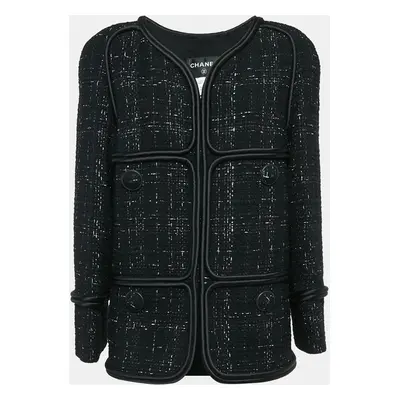 Chanel Black Tweed Corded Detail Jacket