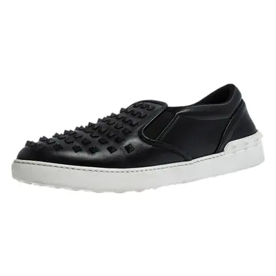 Valentino Black Studded Leather Slip On Sneakers Size