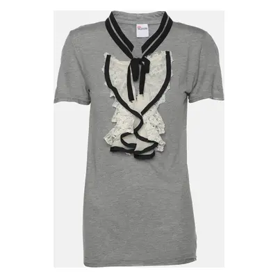 RED Valentino Grey Modal Lace Detailed T-Shirt