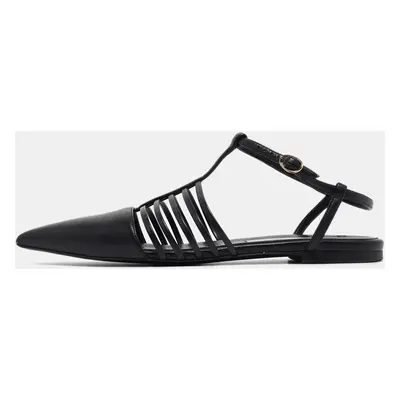 Stella McCartney Black Faux Leather Ankle Strap Ballet Flats Size