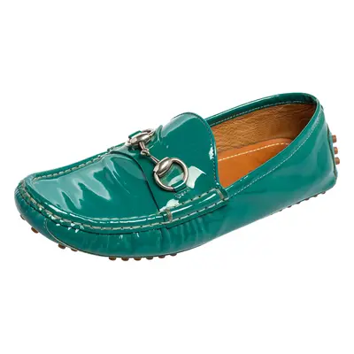 Gucci Teal Green Patent Leather Horsebit Driver Loafers Size