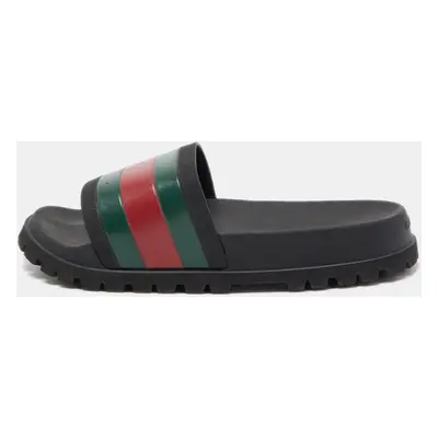 Gucci Black Rubber Web Detail Slide Sandals Size