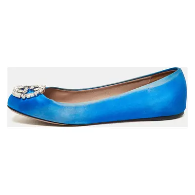 Gucci Blue Satin Interlocking G Crystals Ballet Flats Size 37.5