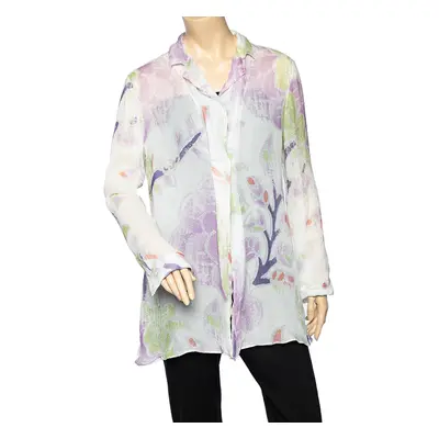 Giorgio Armani White Printed Silk Chiffon Single Button Shirt