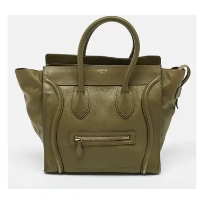 Celine Olive Green Leather Mini Luggage Tote