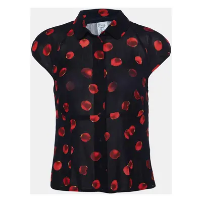 Moschino Cheap and Chic Black Printed Crepe Button Front Top