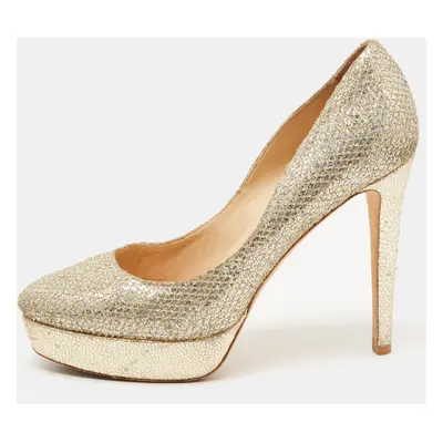 Jimmy Choo Silver/Gold Lurex Fabric Alex Platform Pumps Size