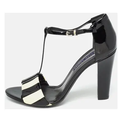 Ralph Lauren Black/White Patent Leather T Strap Sandals Size