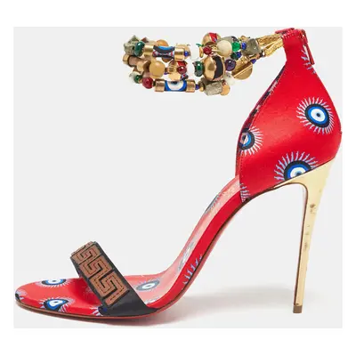 Christian Louboutin Red Printed Satin Konstantinella Sandals Size