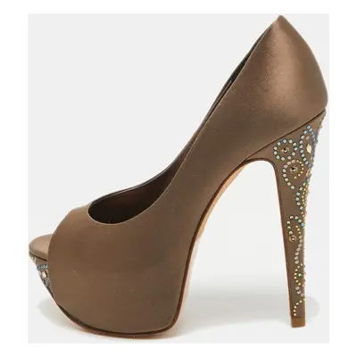 Gina Brown Satin Crystal Embellished Open Toe Pumps Size