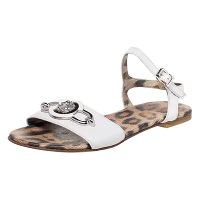 Roberto Cavalli White Leather Embellished Flat Sandals Size