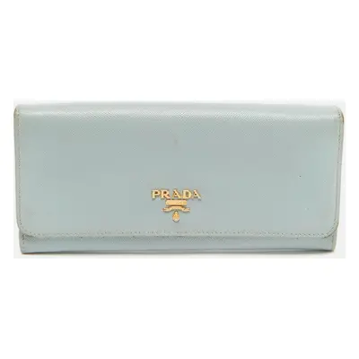 Prada Sky Blue Saffiano Leather Flap Continental Wallet