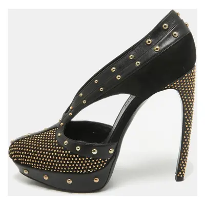 Alexander McQueen Black Leather and Suede Studded Platform Pumps Size