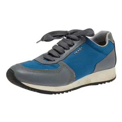 Prada Sport Blue/Grey Nylon And Leather Low Top Sneakers Size