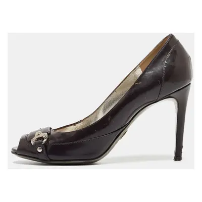 Dolce & Gabbana Burgundy Patent Leather Peep Toe Buckle Pumps Size