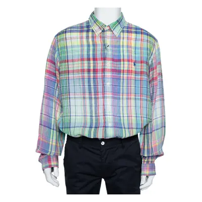 Ralph Lauren Multicolor Checkered Ocean Wash Linen Slim Fit Shirt