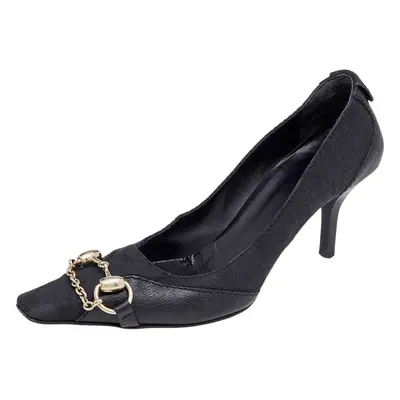 Gucci Black GG Canvas And Leather Horsebit Pumps Size 37.5