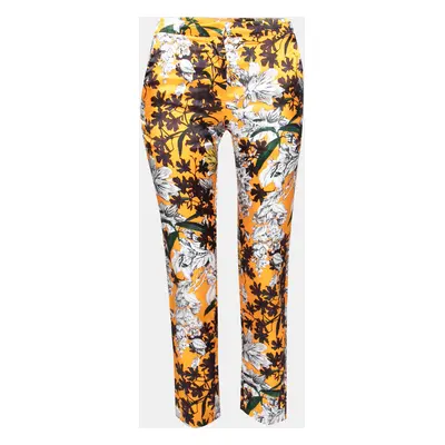 MSGM Orange Floral Print Sateen Relaxed Fit Tapered Trousers