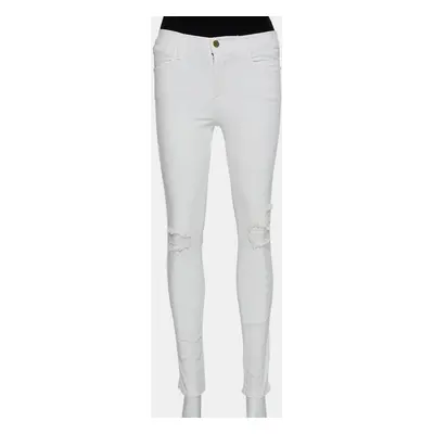 Frame White Denim High Skinny Distressed Blanc Jeans